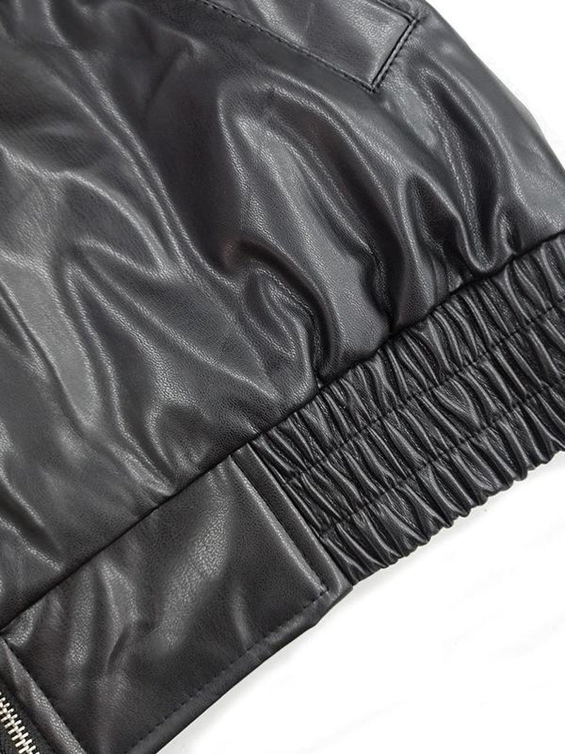 Chic Women's Faux Leather Jacket with Pockets - Stylish Long Sleeve Collared Outerwear for Fall & Winter