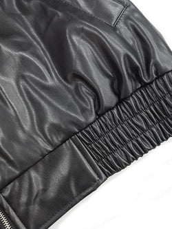 Chic Women's Faux Leather Jacket with Pockets - Stylish Long Sleeve Collared Outerwear for Fall & Winter