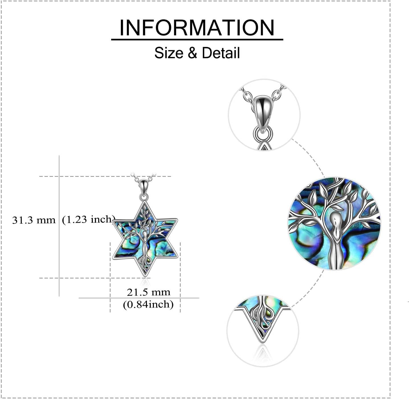Tree of Life Necklace 925 Sterling Silver Abalone Shell Moon/Cross/Star of David Pendant Necklace for Women Jewelry