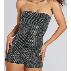Popstar Diva Strapless Rhinestone Romper
