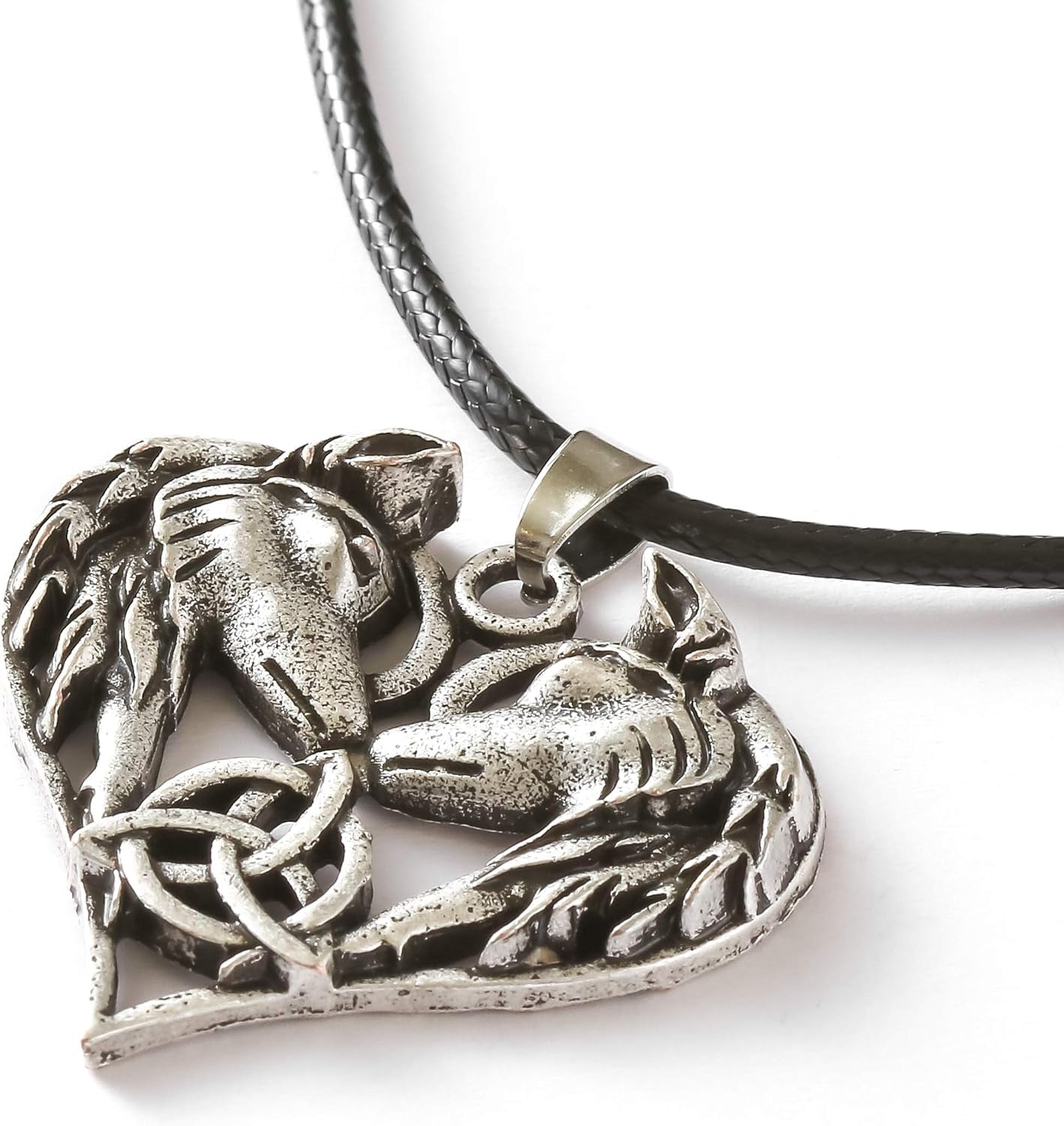 Wolf Couple Necklace, Norse Geri and Freki Pendant, Faux Leather Cord, Viking Wolf Jewelry Gift
