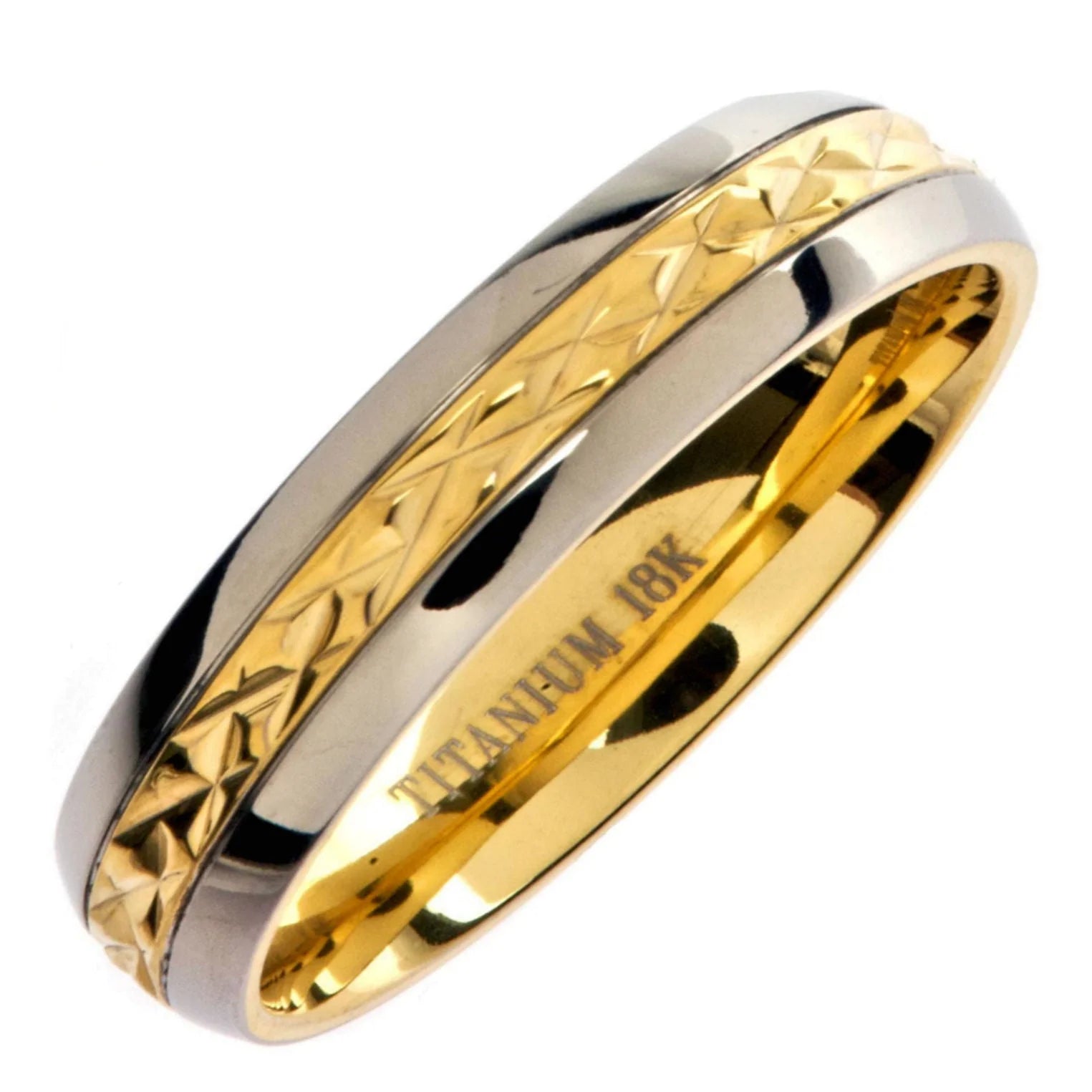 Gold Plated 5Mm 18K Wedding Ring Grade 5 Titanium Band Comfort Fit Size 6.5