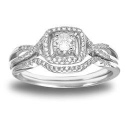Wedding Ring Set for Women Halo CZ Sterling Silver Engagement Ring and Matching Band