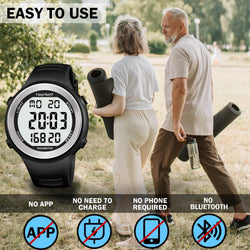 Waterproof Pedometer Watch No APP with Light, Digital Display Step Counter Watch for Calories Seconds Alarm Steps, Fitness Tracker Watch for Men Women