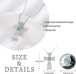 Cross Necklace 925 Sterling Silver Celtic Knot Cross Necklace with round Shape Turquoise Pendant Jewelry Gifts for Women