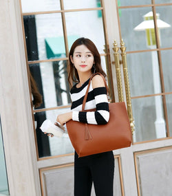 Women'S Soft Faux Leather Tote Shoulder Bag From, Big Capacity Tassel Handbag