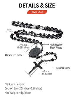 Black Rosary Necklace for Women Men Catholic Virgin Mary Holy Blessed Bead Christian Church Jesus Crucifix Cross Pendant Y Necklace Christmas Jewelry Gift for Mother