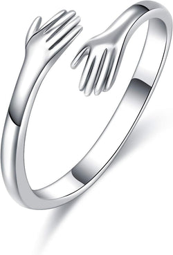 925 Sterling Silver Rings for Women Men or Unisex Silver Hugging Hands Open Ring Jewelry Hug Hands Statement Rings Bands Size