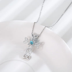 Cross Necklace 925 Sterling Silver Celtic Knot Cross Necklace with round Shape Turquoise Pendant Jewelry Gifts for Women