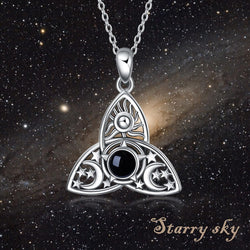 Triple Moon Goddess Triquetra Necklace Sterling Silver I Love You 100 Languages Pentagram Pentacle Pendant Necklace Pagan Wiccan Jewelry for Women Men