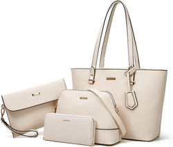Women Fashion Handbags Wallet Tote Bag Shoulder Bag Top Handle Satchel Purse Set 4Pcs