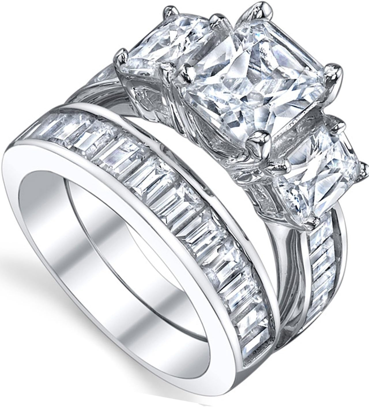 2 Carat .925 Sterling Silver Radiant Cut Cubic Zirconia CZ Women'S Engagement Ring Set Sizes 4 to 11