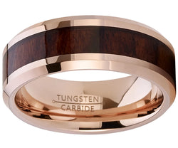 Mens Rosetone Tungsten Carbide Wedding Band Engagement Ring Wood Inlay Comfort-Fit 8Mm 7.5