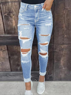 Stylish Plus Size Distressed Ripped Jeans for Women - Casual Denim for All Seasons, Perfect for Outdoor Wear and Street Style