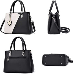 Womens Leather Handbags Purse Top-Handle Bags Contrast Color Stitching Totes Satchel Shoulder Bag for Ladies