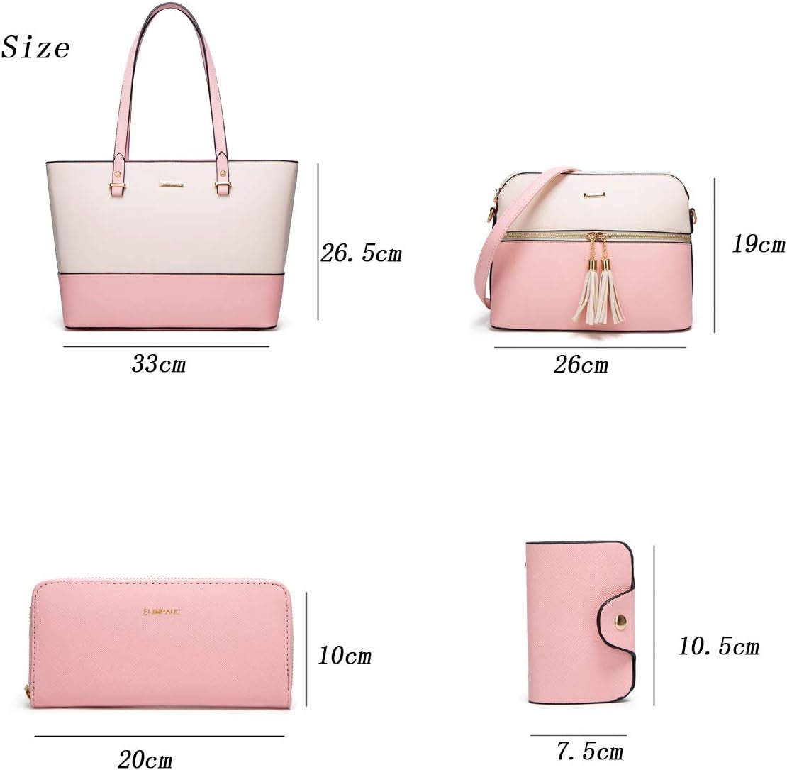 Women Fashion Handbags Wallet Tote Bag Shoulder Bag Top Handle Satchel Purse Set 4Pcs
