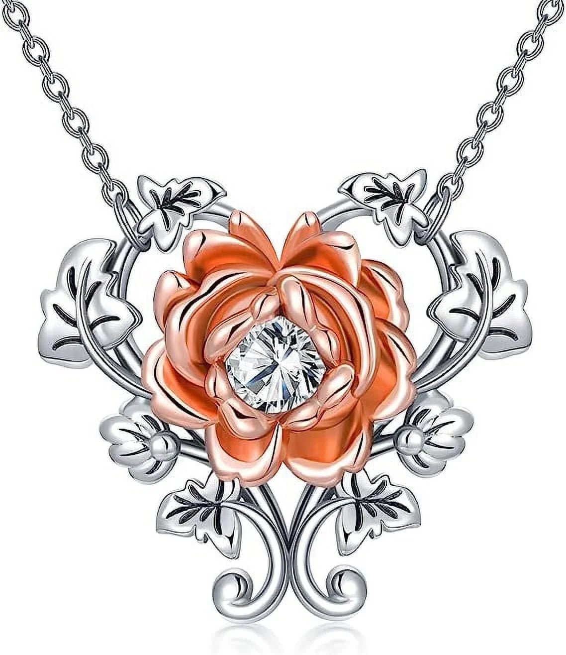 925 Sterling Silver Rose Flower Pendant Necklace - Bela Fils BoutiqueBela Fils Boutique