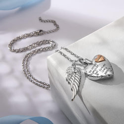 Heart Pendant Necklace, Cremation Necklace for Ashes for Women/Men, Urn Necklace for Ashes Angel Wing Jewelry Memorial Pendant- No Longer by My Side but Forever in My Heart- Pendant for Grandma