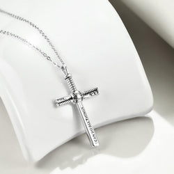 Baseball Cross Necklace Sterling Silver Sports Baseball Bat Cross Necklace Strength Bible Verse Cross Pendant Jewelry Gifts for Women (Baseball Cross Necklace)