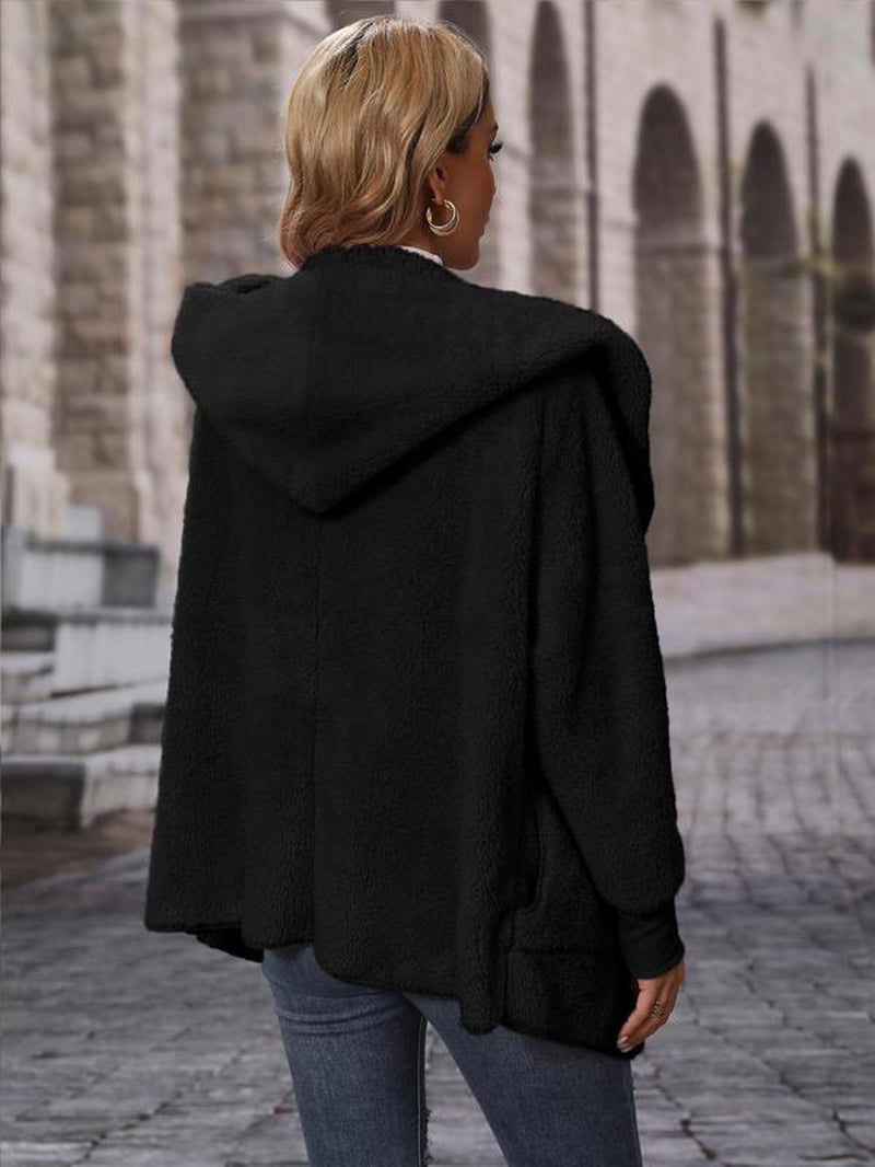 Women'S Solid Drop Shoulder Hooded Coat, Fashion Casual Pocket Coat for Daily Outdoor Wear, Women Clothing for Spring & Fall