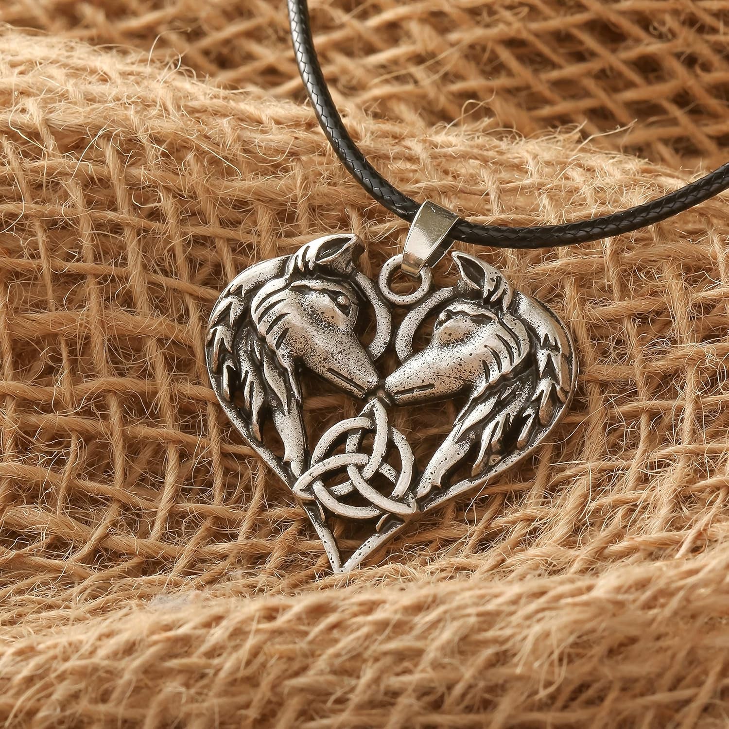 Wolf Couple Necklace, Norse Geri and Freki Pendant, Faux Leather Cord, Viking Wolf Jewelry Gift