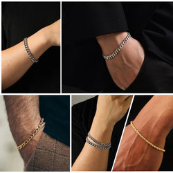 6 Pcs Silver Bracelets for Men Boys Women Stainless Steel Cuban Link Curb Rope Paperclip Figaro Herringbone Chain Bracelets Set Birthday Jewelry Gifts Ideas Teen Kids Age 6.5/7/7.5/8.3/9 Inches