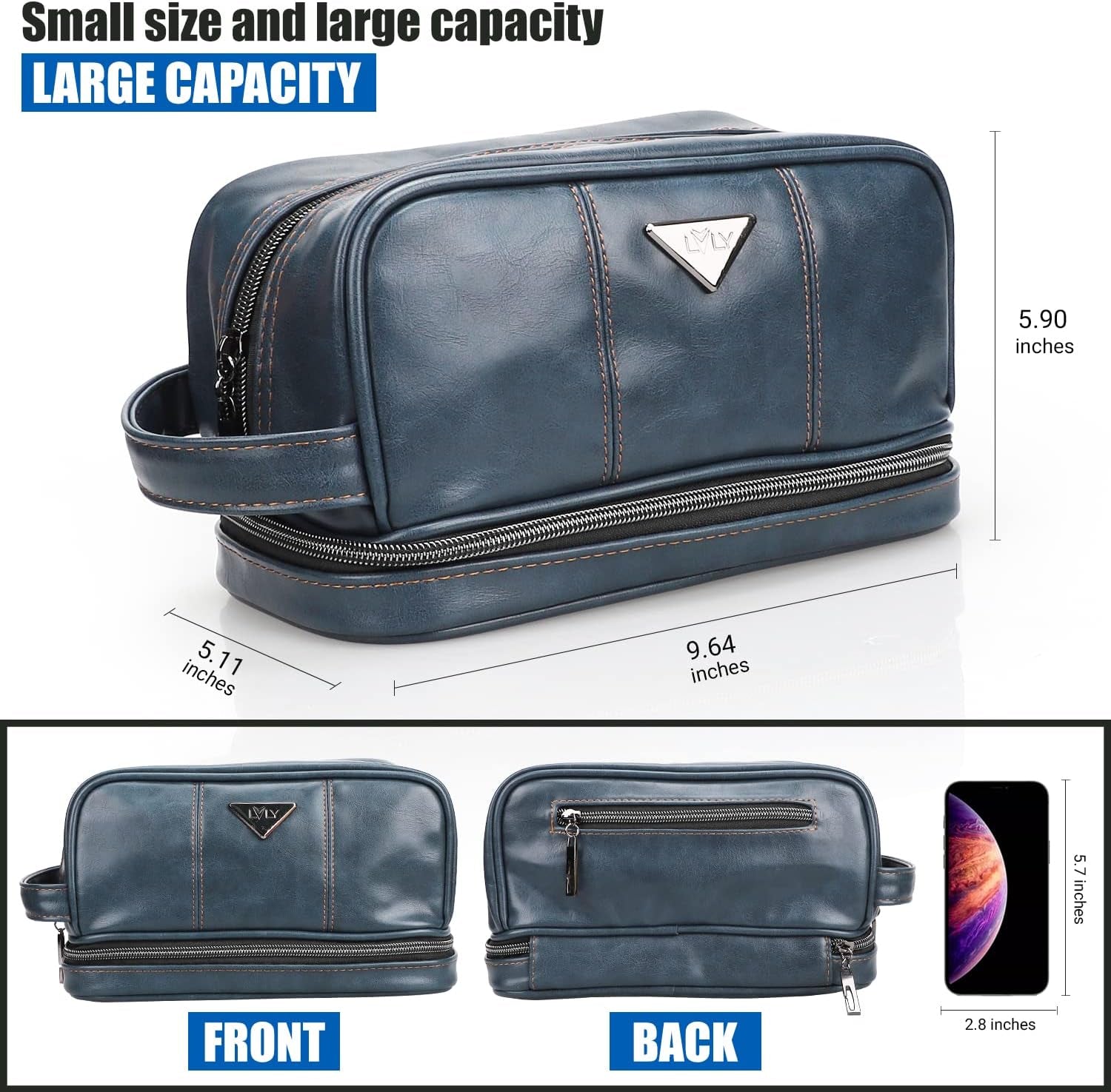Men'S Toiletry Bag, Travel Toiletry Bag for Men, Large Leather Dopp Kit for Men, Shaving Bag for Travel Accessories, Largemens Toiletries Bathroom Organizer, Shaving Kit, Dopp Kit(Blue)