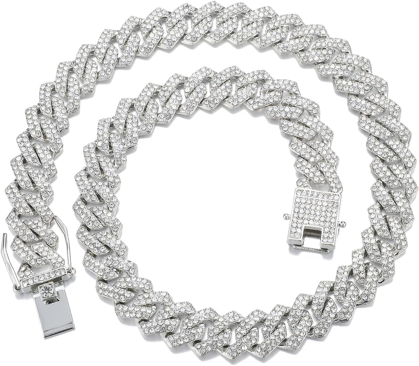 Cuban Link Chain for Men Women Iced Out Silver/Gold/Rose Gold Miami Cuban Necklace Bling Diamond Chain Hip Hop Jewelry with Gift Box