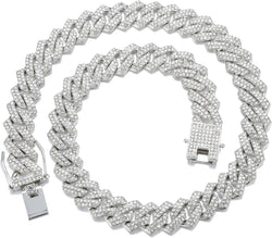 Cuban Link Chain for Men Women Iced Out Silver/Gold/Rose Gold Miami Cuban Necklace Bling Diamond Chain Hip Hop Jewelry with Gift Box