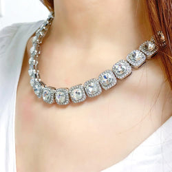 12Mm Iced Out Square Tennis Chain Baguette Chain Cubic Zircon 1 Row Clustered Diamond Tennis Necklace Bracelet Hip Hop Jewelry with Giftbox for Men Women