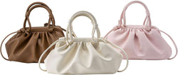 Women'S Cloud Pouch Purses Dumpling Crossbody Bag - Soft Leather Fashion Ruched Detail Handbag Small Evening Bags(Pink)