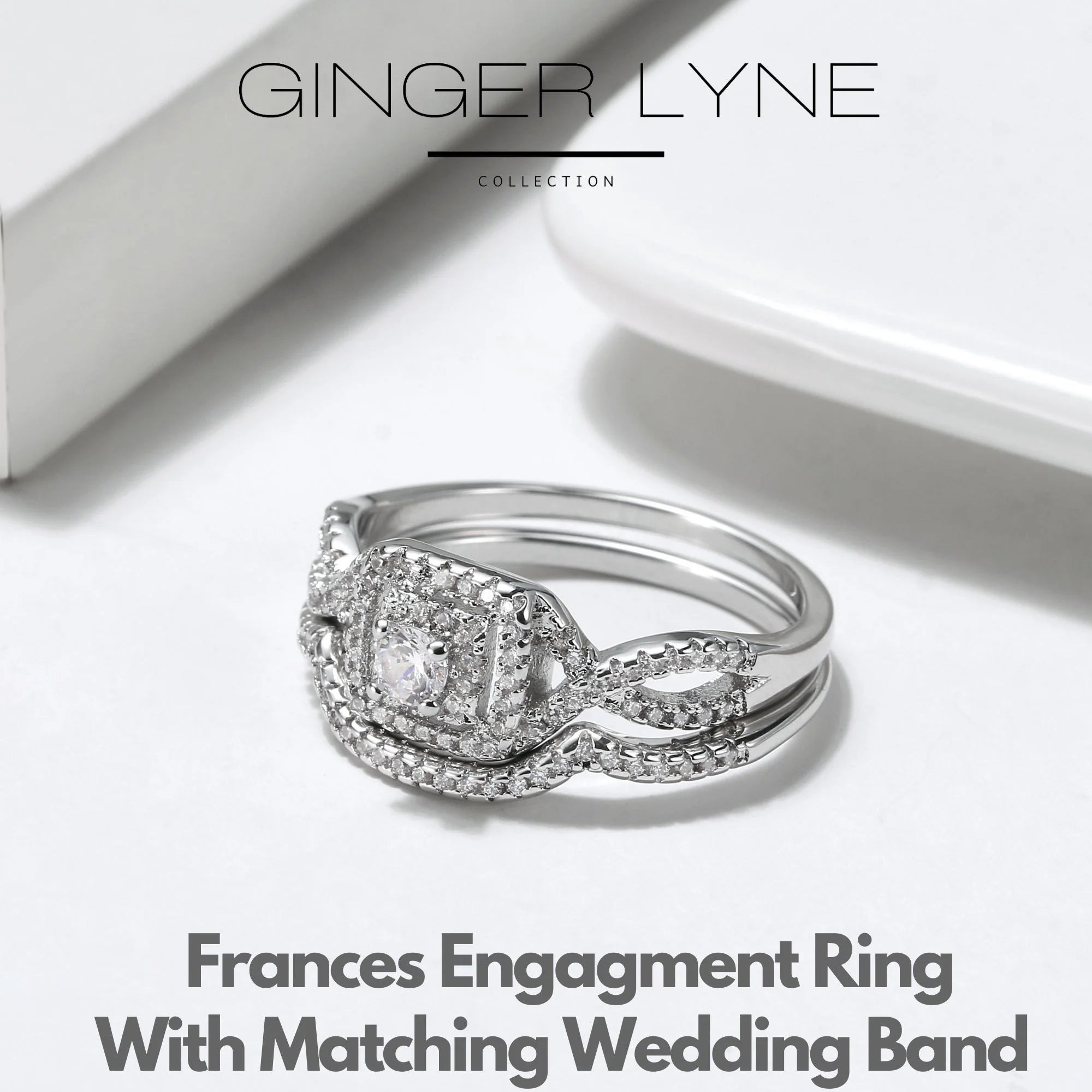 Wedding Ring Set for Women Halo CZ Sterling Silver Engagement Ring and Matching Band