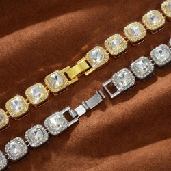 12Mm Iced Out Square Tennis Chain Baguette Chain Cubic Zircon 1 Row Clustered Diamond Tennis Necklace Bracelet Hip Hop Jewelry with Giftbox for Men Women
