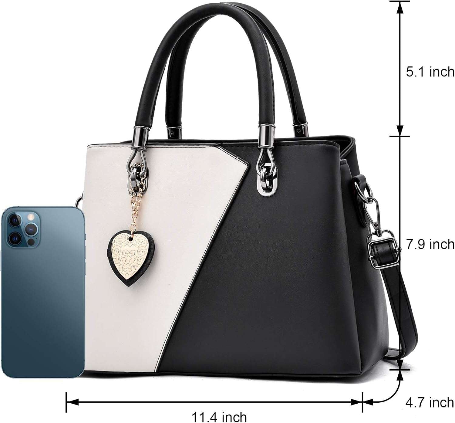 Womens Leather Handbags Purse Top-Handle Bags Contrast Color Stitching Totes Satchel Shoulder Bag for Ladies
