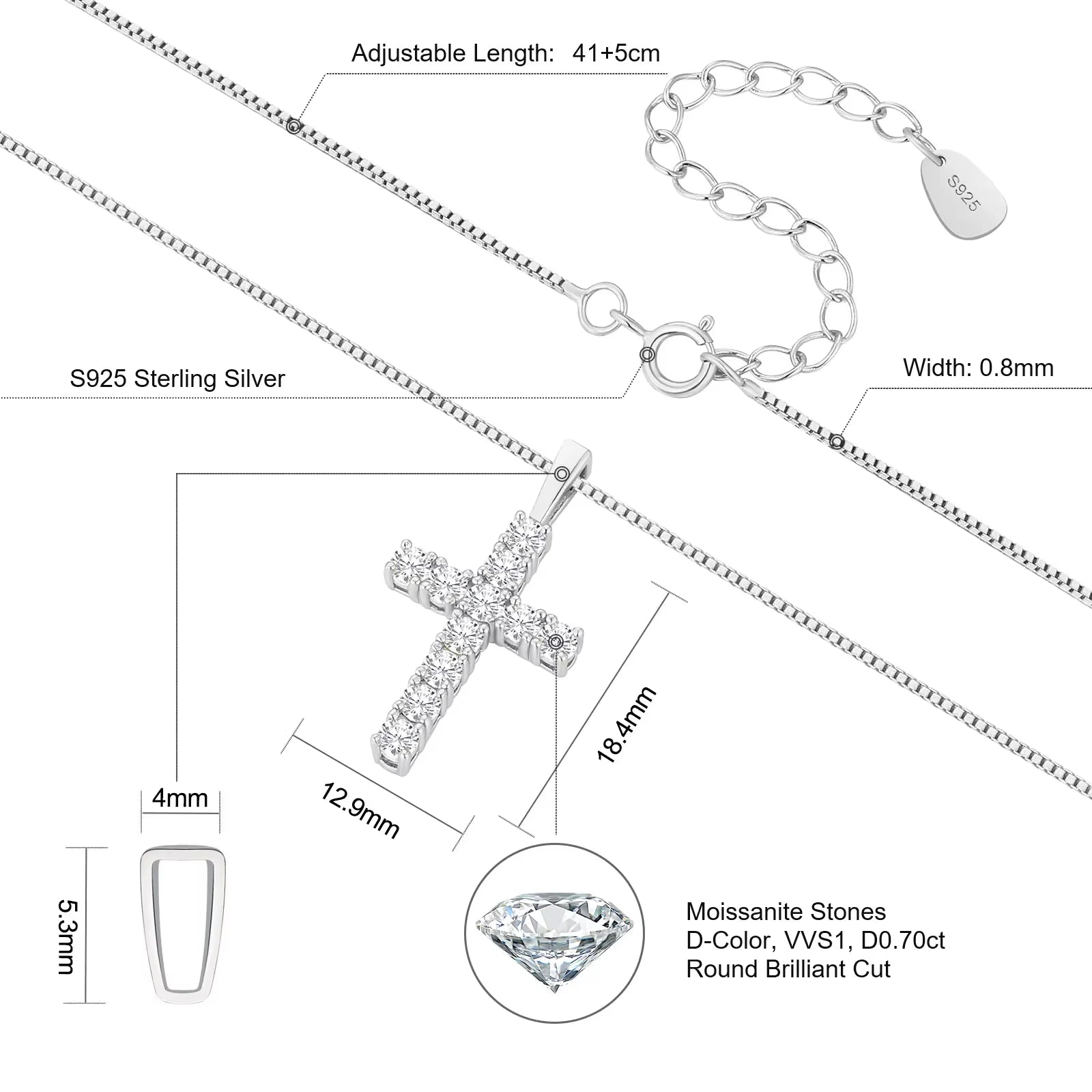 USA Stock VVS Moissanite Pendant Christian Gifts 925 Sterling Silver Reiligous Crucifix Jewelry Women Men Cross Diamond Necklace