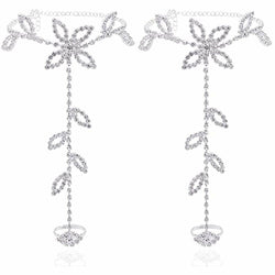 1PC Beach Wedding Jewelry Anklet with Rhinestone Toe Ring Leaf Bridal