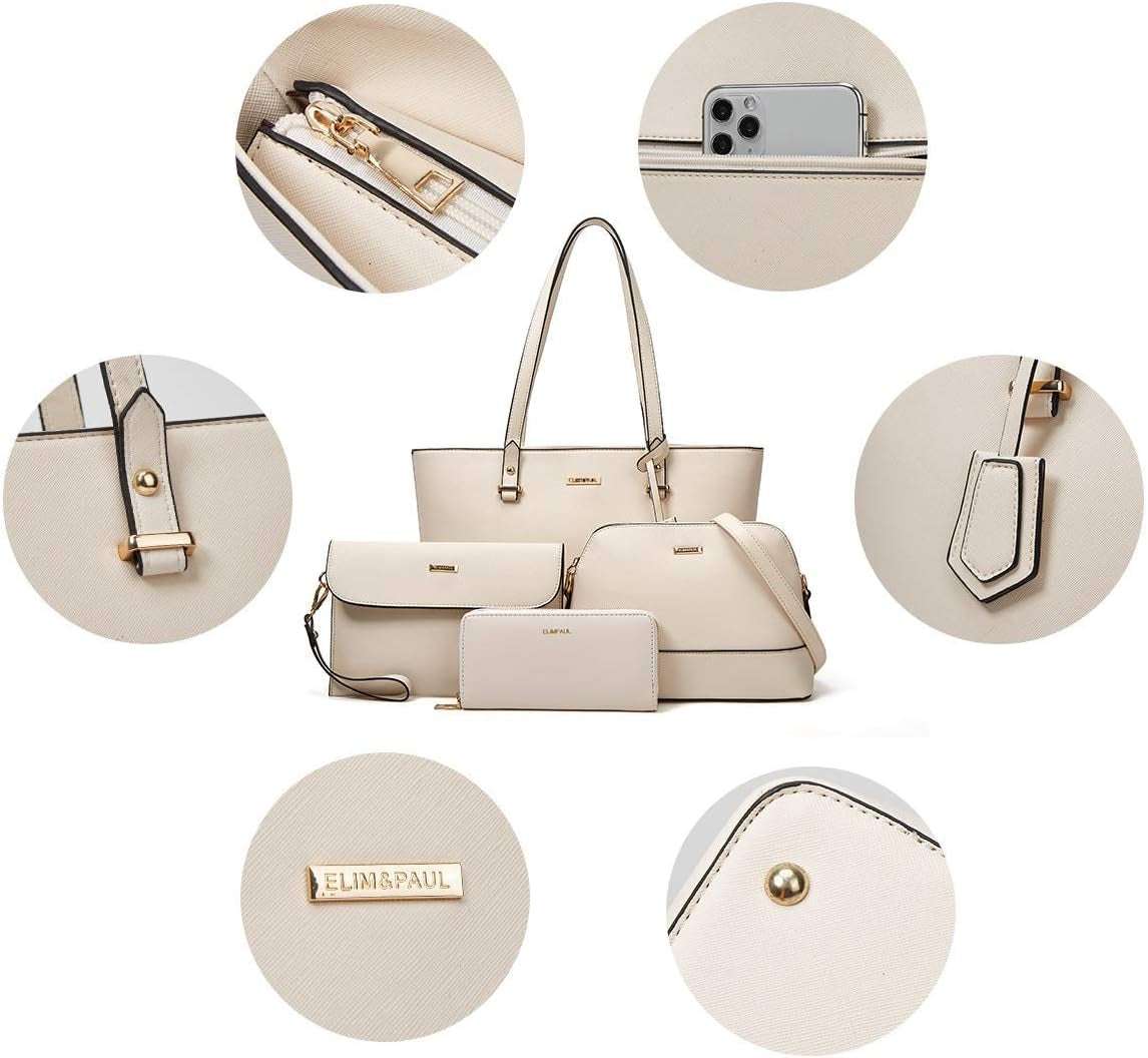 Women Fashion Handbags Wallet Tote Bag Shoulder Bag Top Handle Satchel Purse Set 4Pcs