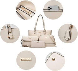 Women Fashion Handbags Wallet Tote Bag Shoulder Bag Top Handle Satchel Purse Set 4Pcs