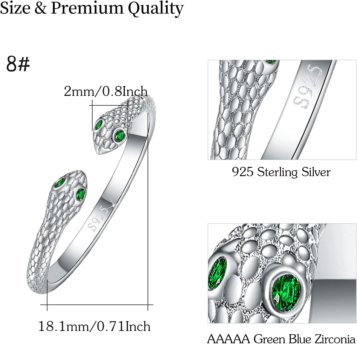 Snake Rings, 925 Sterling Silver Retro Double Snake Rings Opening Adjustable Rings Personality Snake Jewelry for Women Girlfriend Daughter Unisex with Gift Box