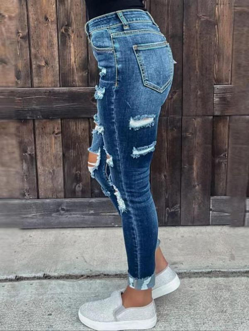 Stylish Plus Size Distressed Ripped Jeans for Women - Casual Denim for All Seasons, Perfect for Outdoor Wear and Street Style