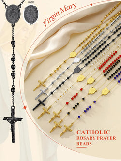 Black Rosary Necklace for Women Men Catholic Virgin Mary Holy Blessed Bead Christian Church Jesus Crucifix Cross Pendant Y Necklace Christmas Jewelry Gift for Mother