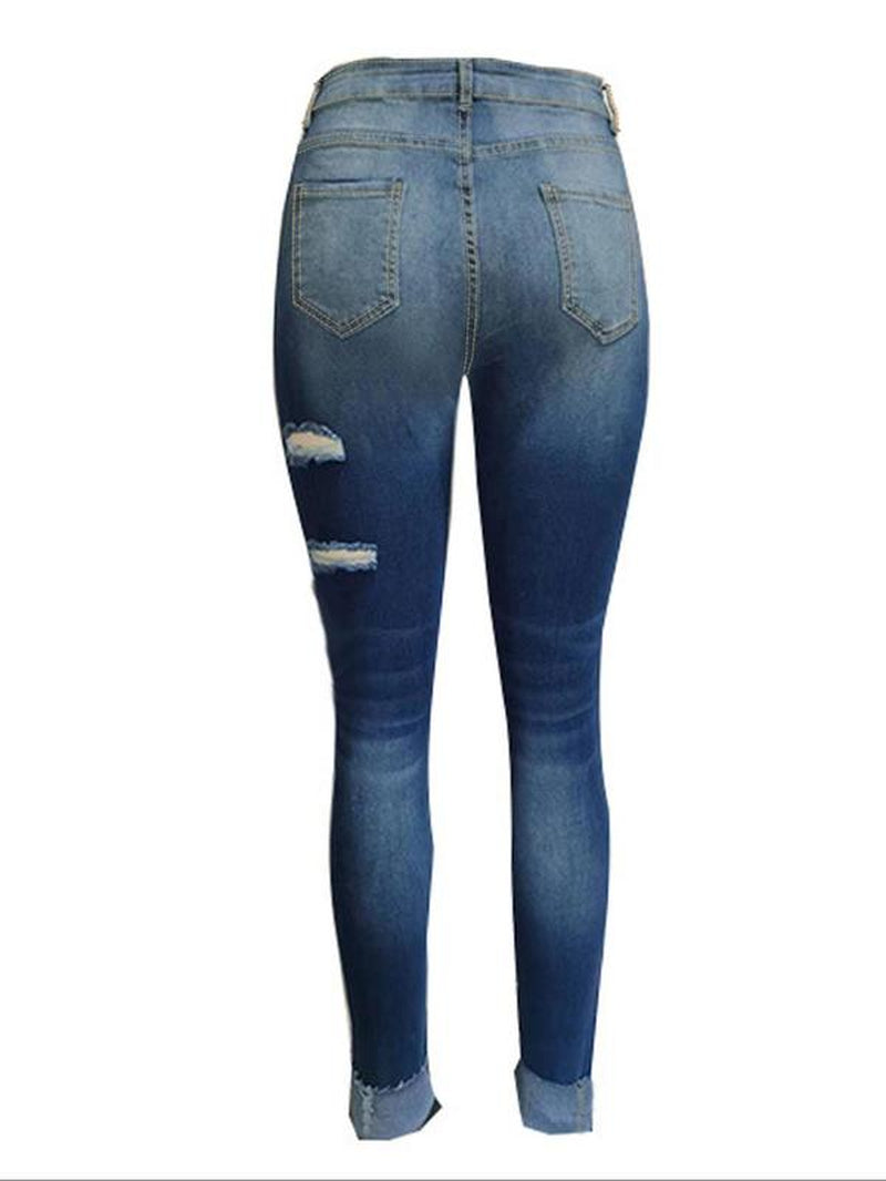 Stylish Plus Size Distressed Ripped Jeans for Women - Casual Denim for All Seasons, Perfect for Outdoor Wear and Street Style