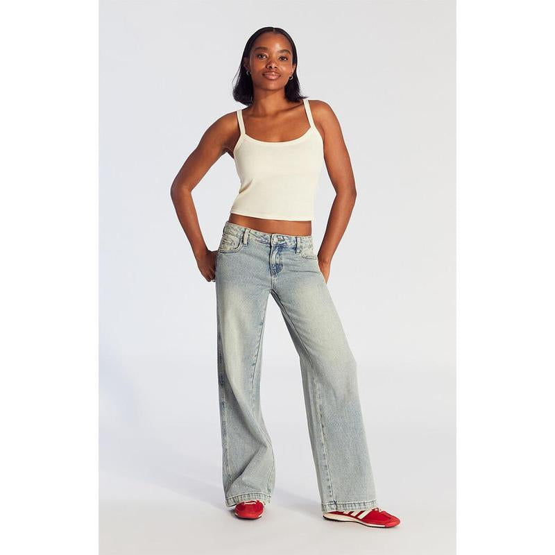 Pacsun Women'S Casey Low Rise Baggy Jeans Medium Indigo Wash Tint