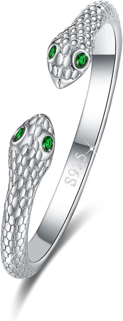 Snake Rings, 925 Sterling Silver Retro Double Snake Rings Opening Adjustable Rings Personality Snake Jewelry for Women Girlfriend Daughter Unisex with Gift Box