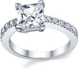 1.25 Carat Princess Cut Cubic Zirconia CZ Sterling Silver 925 Engagement, Wedding Ring Sizes 5 to 8