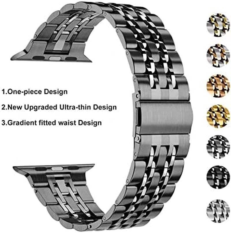 Metal Band Compatible with Apple Watch Band 42Mm 44Mm 45Mm, Solid Stainless Steel Replacement Strap Wristbands for Iwatch Apple Watch Series 9 8 7 6 5 4 3 2 1 SE Woman Men Space Grey