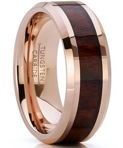 Mens Rosetone Tungsten Carbide Wedding Band Engagement Ring Wood Inlay Comfort-Fit 8Mm 7.5
