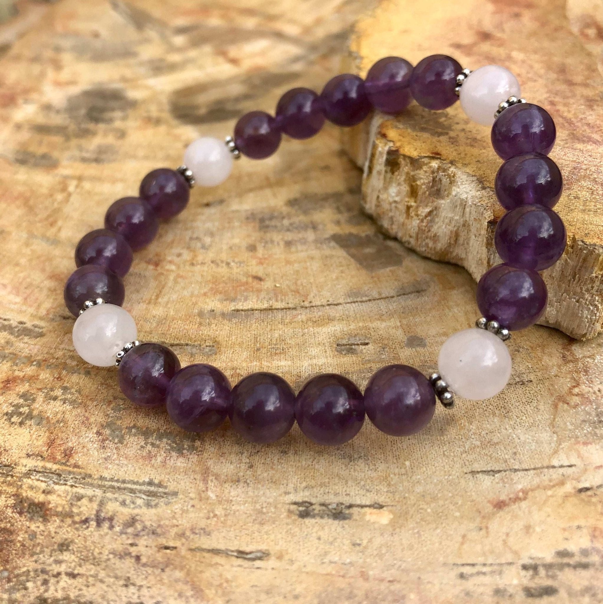 Amethyst & Rose Quartz Stretch Bracelet! Natural Crystals! - Bela Fils BoutiqueBraceletsBela Fils Boutique