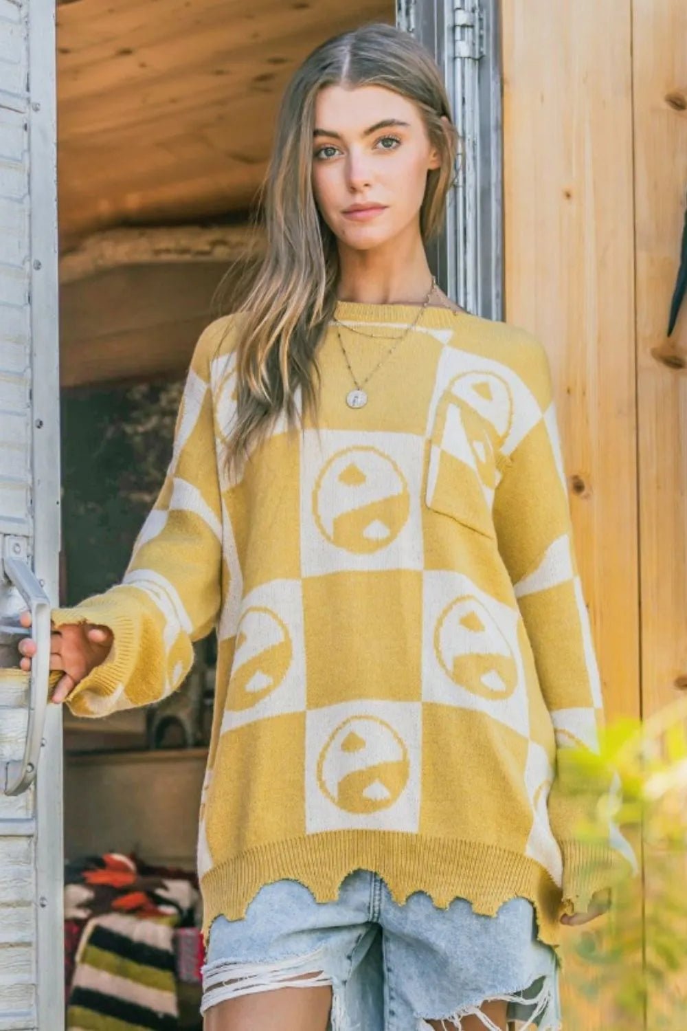 And The Why Checkerboard Sweater with Yin Yang Pattern - Bela Fils BoutiqueBela Fils Boutique
