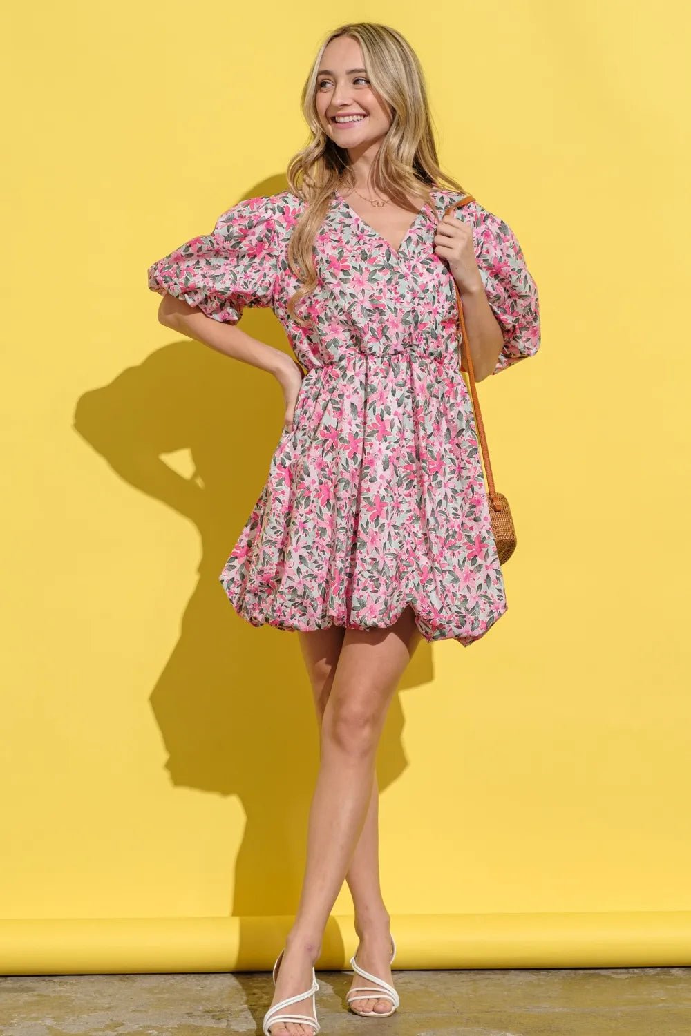 And The Why Full Size Floral Surplice Puff Sleeve Dress - Bela Fils BoutiqueBela Fils Boutique